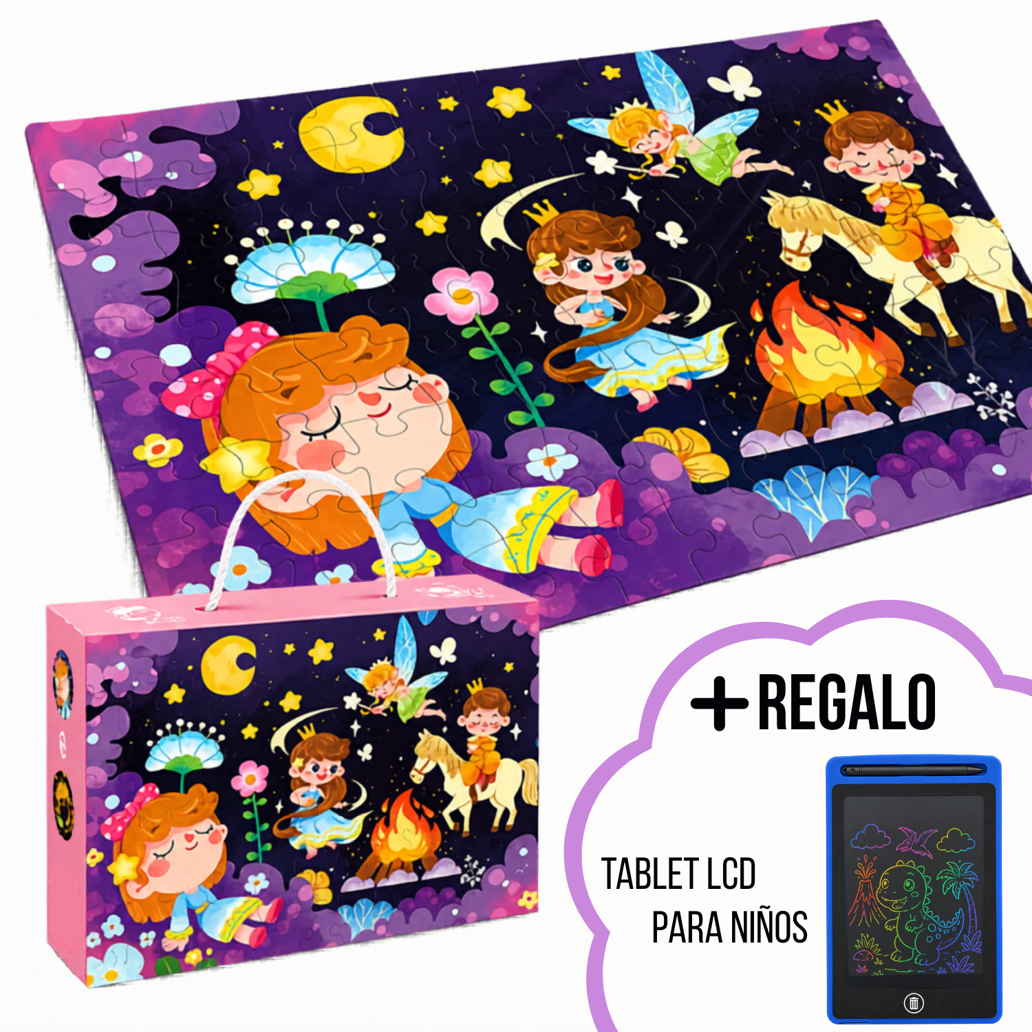 ROMPECABEZAS LUMINOSO 96 PIEZAS PARA NIÑOS BRILLA EN LA OSCURIDAD + TABLET LCD DE REGALO - 1