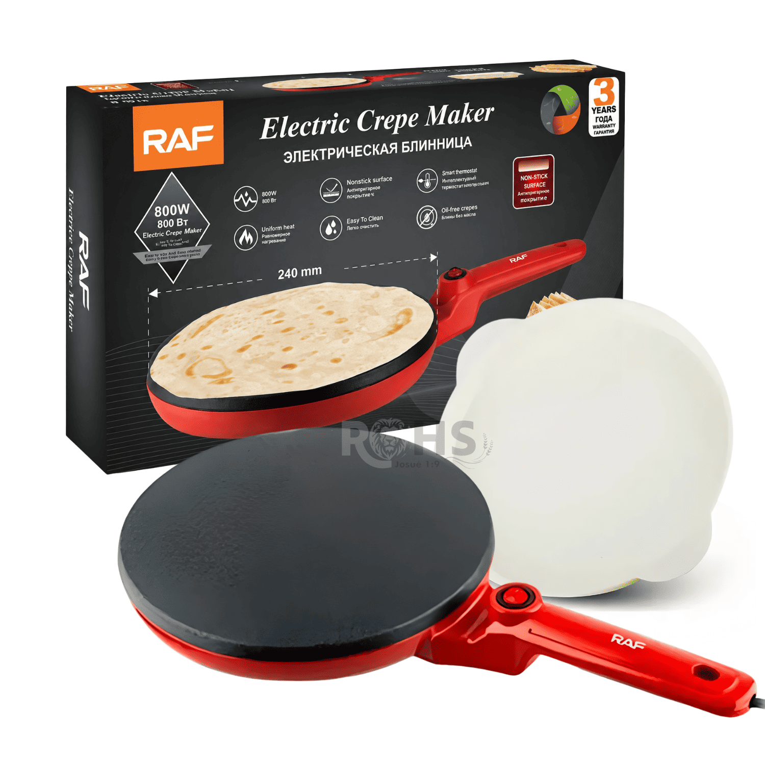 CREPERA ELÉCTRICA RAF 800W ANTIADHERENTE 24CM PANQUEQUES CON CONTROL DE TEMPERATURA - 1