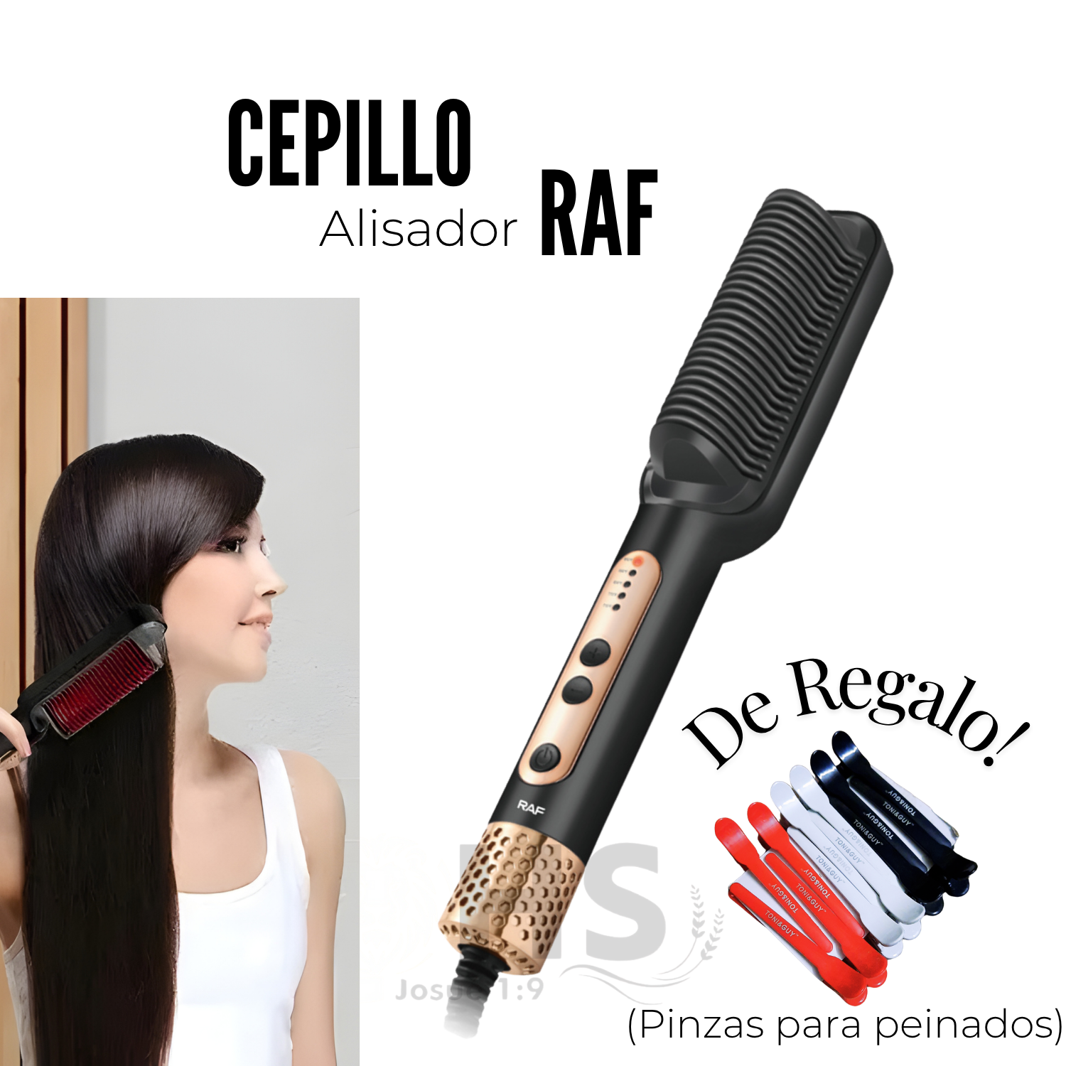 CEPILLO ALISADOR ELÉCTRICO 2 EN 1 RAF COLOR NEGRO + REGALO - 1