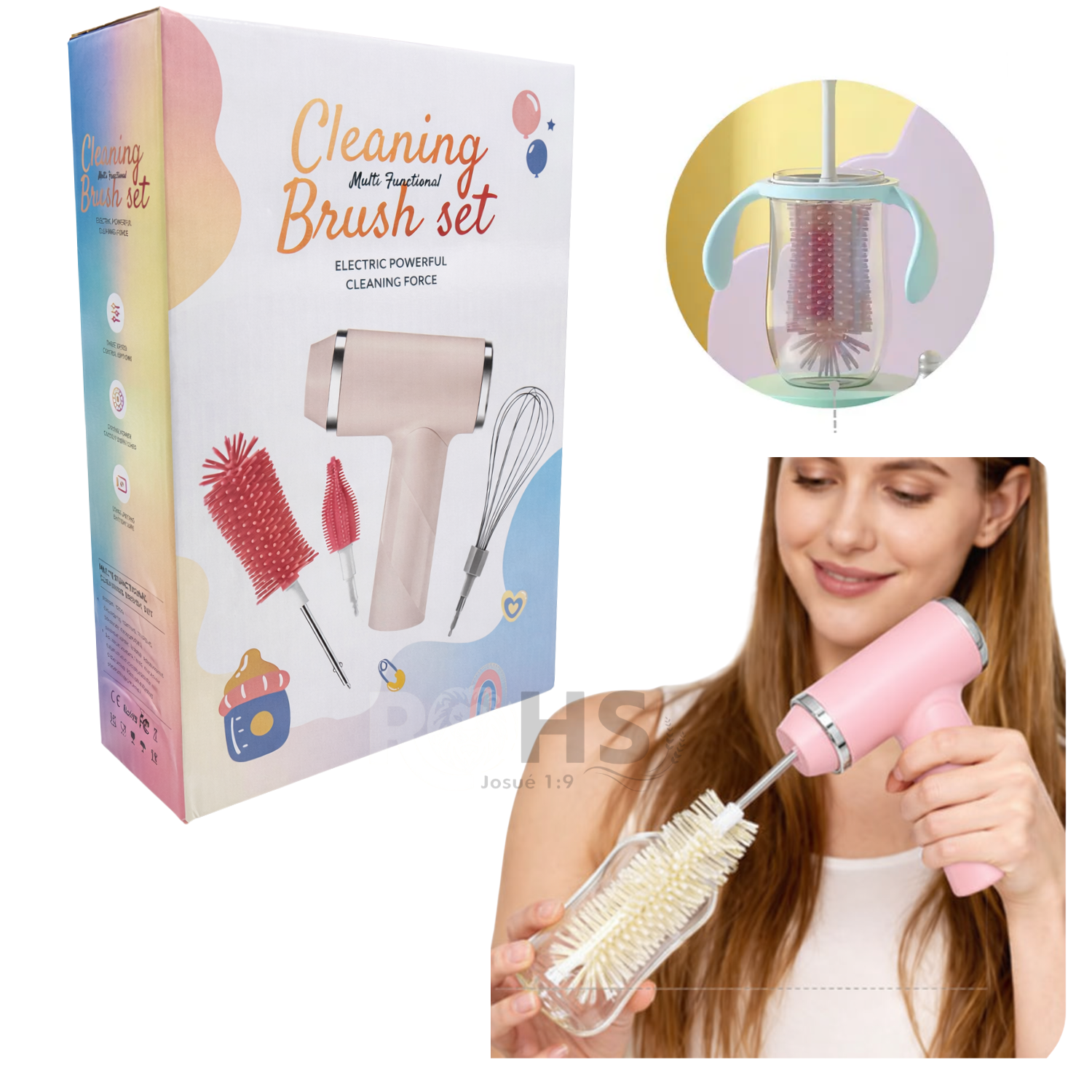 LIMPIADOR ELÉCTRICO MULTIFUNCIONAL CON ACCESORIOS PARA EL HOGAR - ROSADO - 4