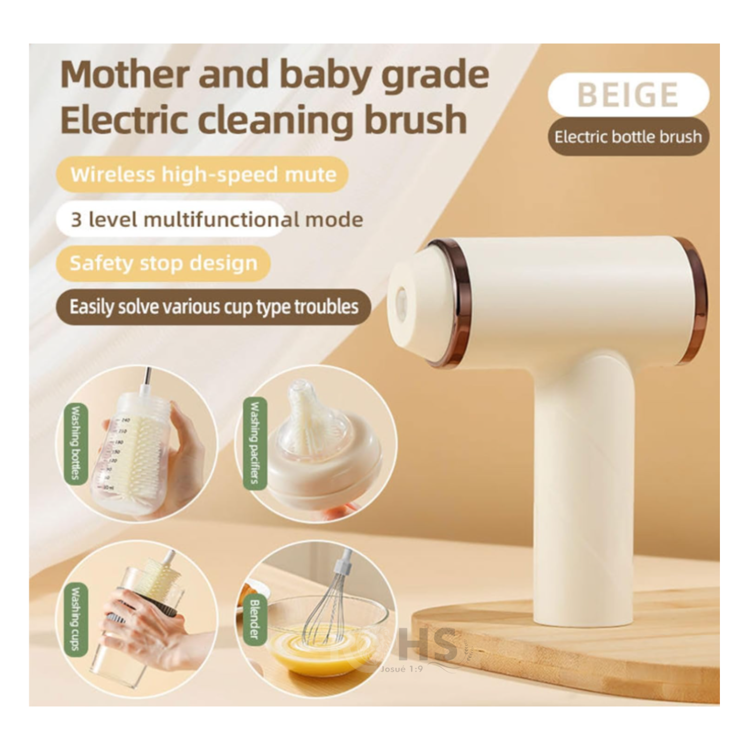 LIMPIADOR ELÉCTRICO MULTIFUNCIONAL CON ACCESORIOS Y BATIDOR PARA LIMPIEZA DEL HOGAR COLOR BEIGE - 3