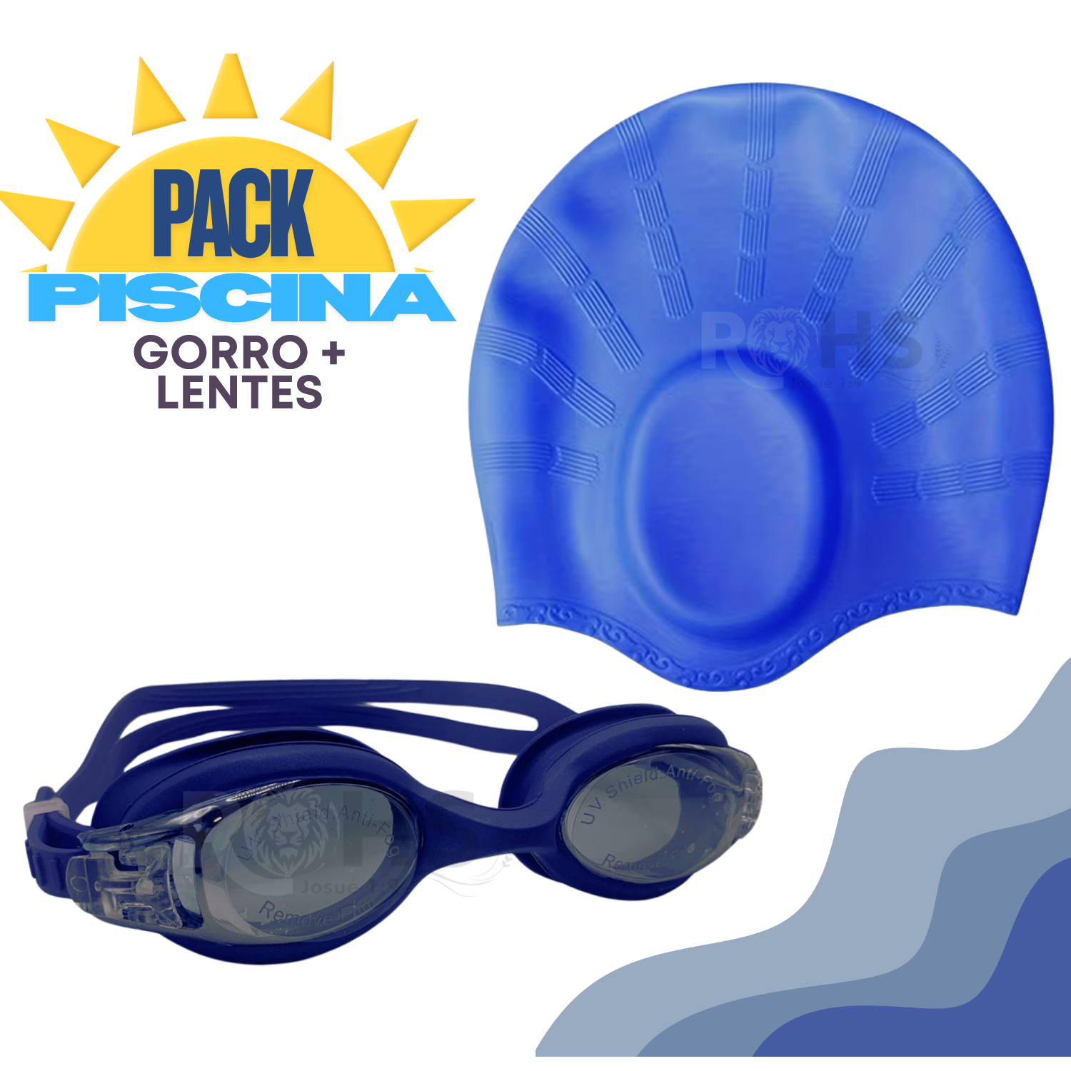 PACK GORRO + LENTES DE PISCINA AZUL UNISEX AJUSTABLE - 1