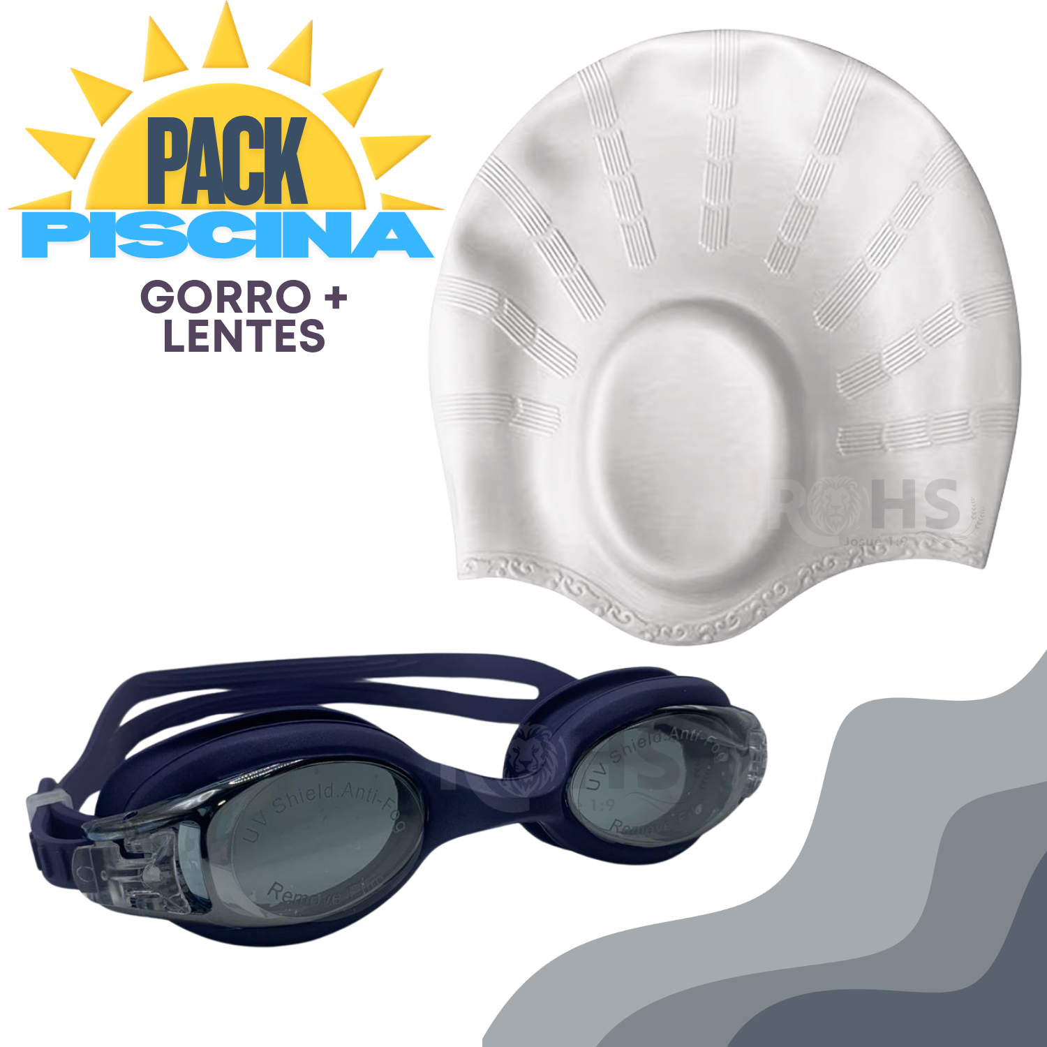 SET DE NATACIÓN CON GORRO Y LENTES AJUSTABLES - 1