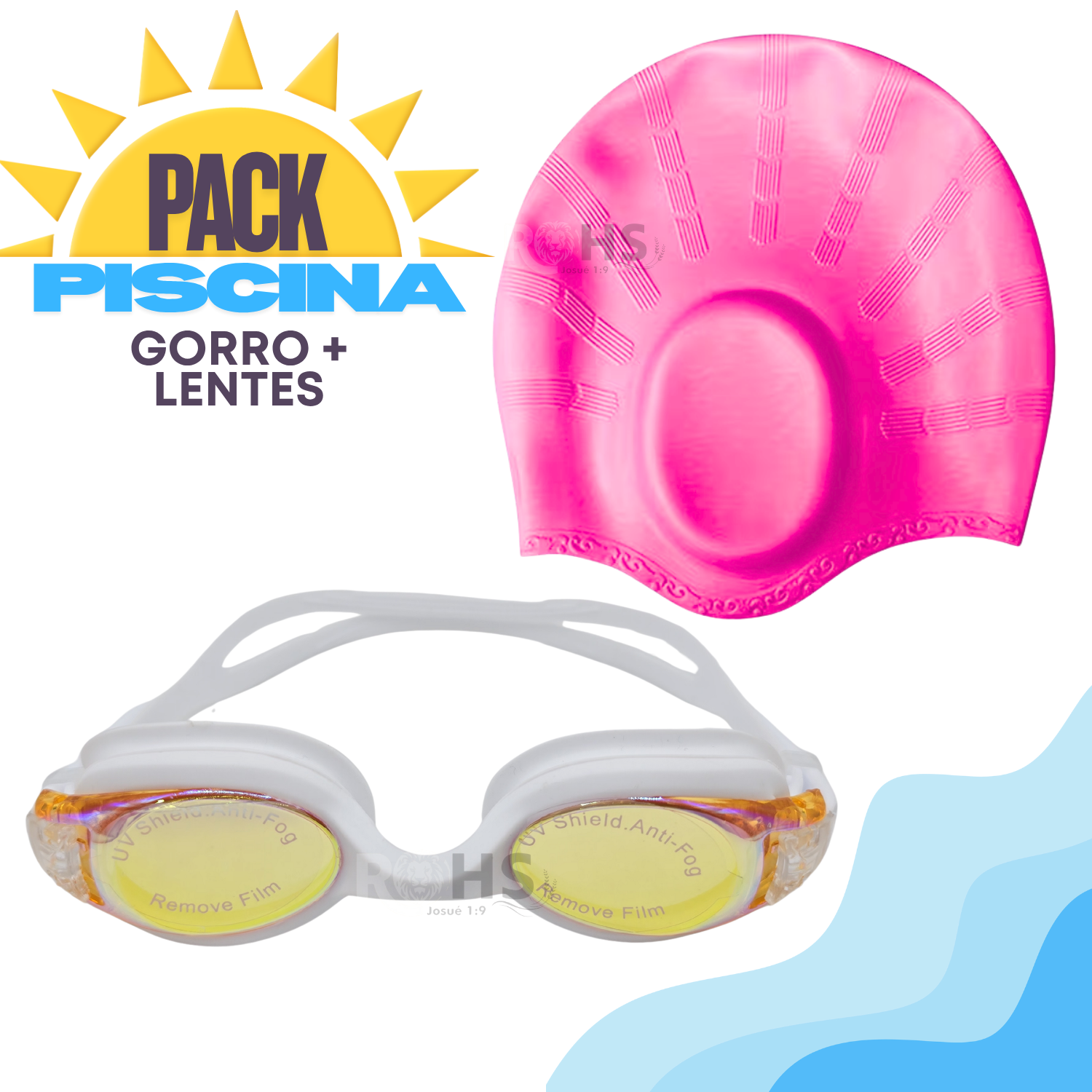 PACK GORRO Y LENTES DE PISCINA UNISEX AJUSTABLE - 1