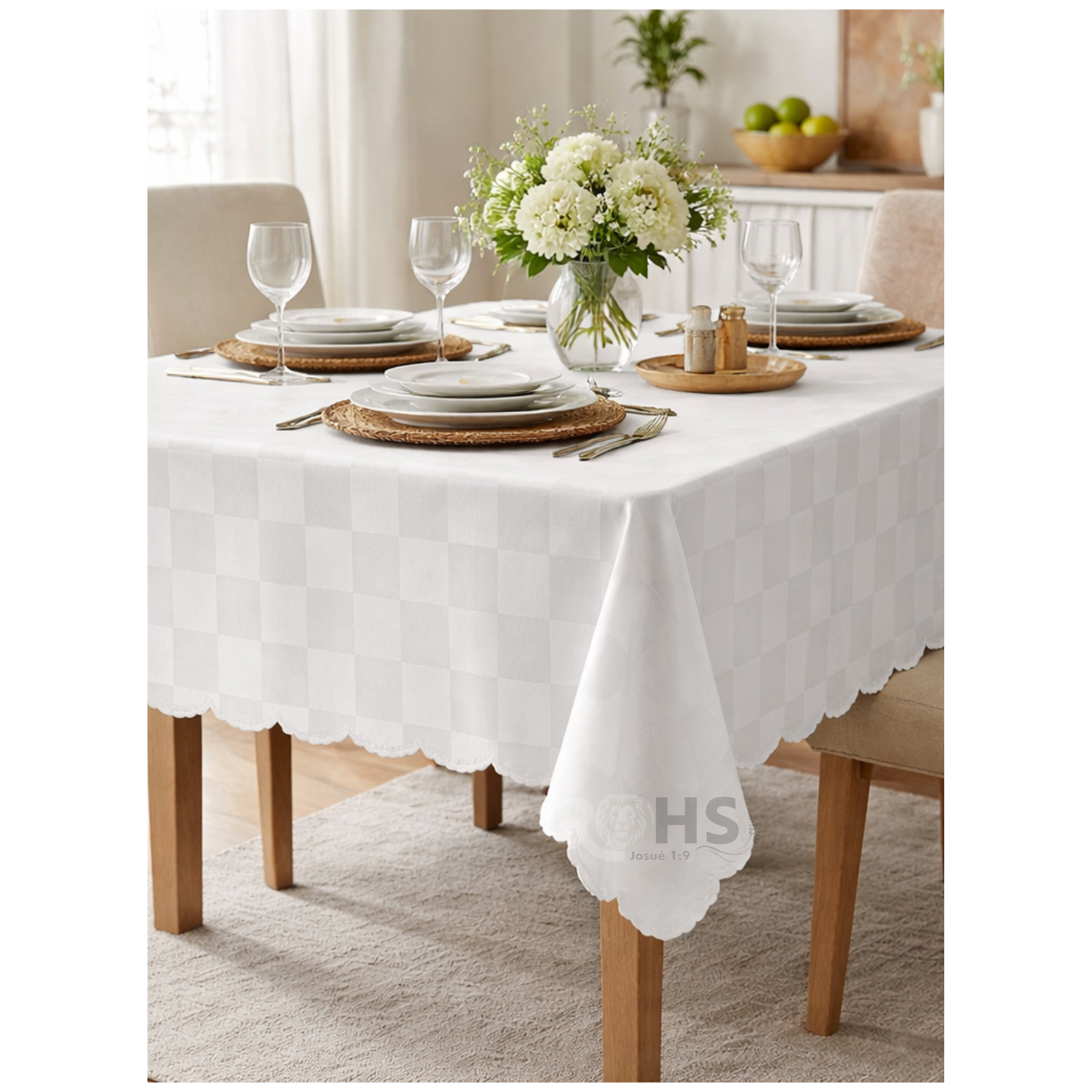 MANTEL DE MESA BLANCO 140 X 220 CM DECORATIVO PARA COMEDOR Y REUNIONES - 1