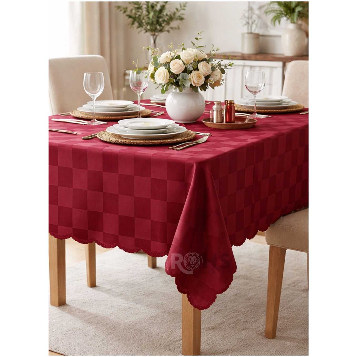 MANTEL DE MESA ROJO 140 X 220 CM DECORATIVO PARA COMEDOR Y REUNIONES - 1