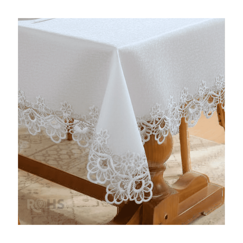 MANTEL BORDADO FLORAL RECTANGULAR BLANCO 150X250 CM CON ENCAJE DECORATIVO - 2