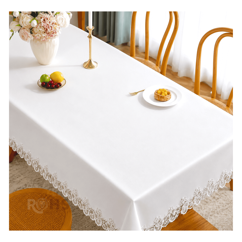 MANTEL BORDADO FLORAL RECTANGULAR BLANCO 150X250 CM CON ENCAJE DECORATIVO - 7