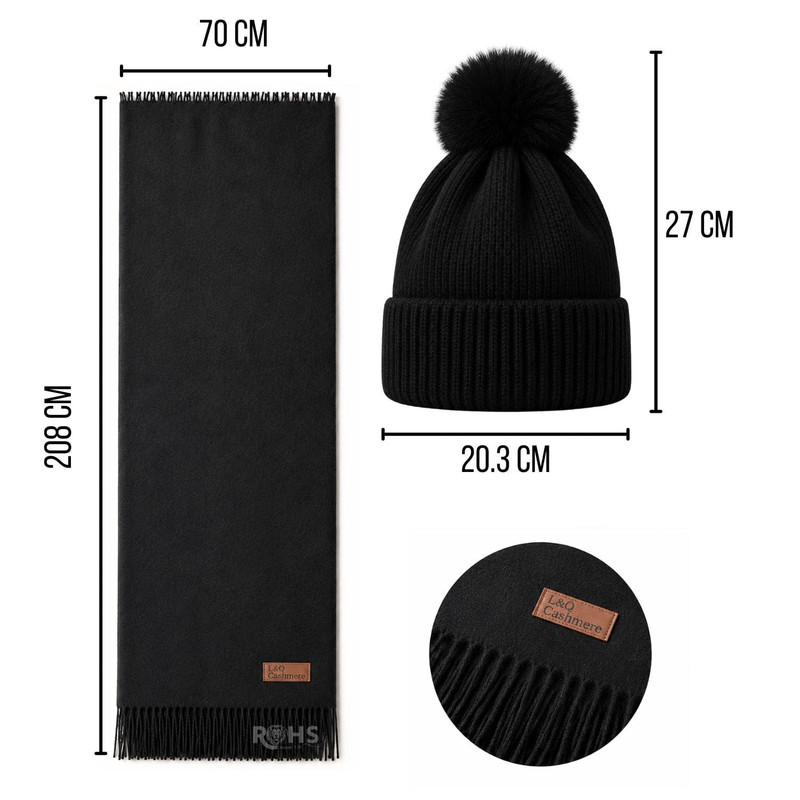 CHALINA NEGRA + GORRO CON POMPÓN DE TELA SUAVE - 3
