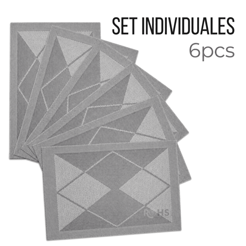 SET DE 6 INDIVIDUALES RECTANGULARES GRIS TEJIDO ANTIDESLIZANTE 30X44 CM PARA MESA - 1