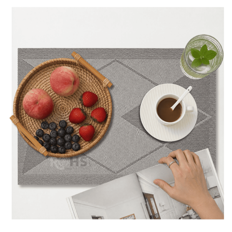 SET DE 6 INDIVIDUALES RECTANGULARES GRIS TEJIDO ANTIDESLIZANTE 30X44 CM PARA MESA - 6