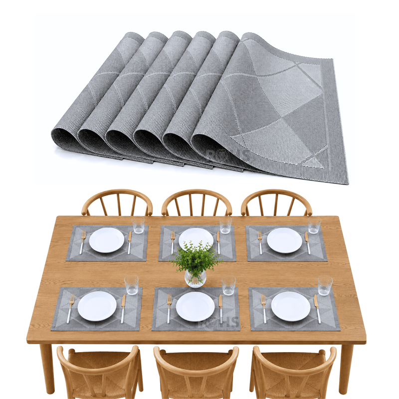 SET DE 6 INDIVIDUALES RECTANGULARES GRIS TEJIDO ANTIDESLIZANTE 30X44 CM PARA MESA - 7