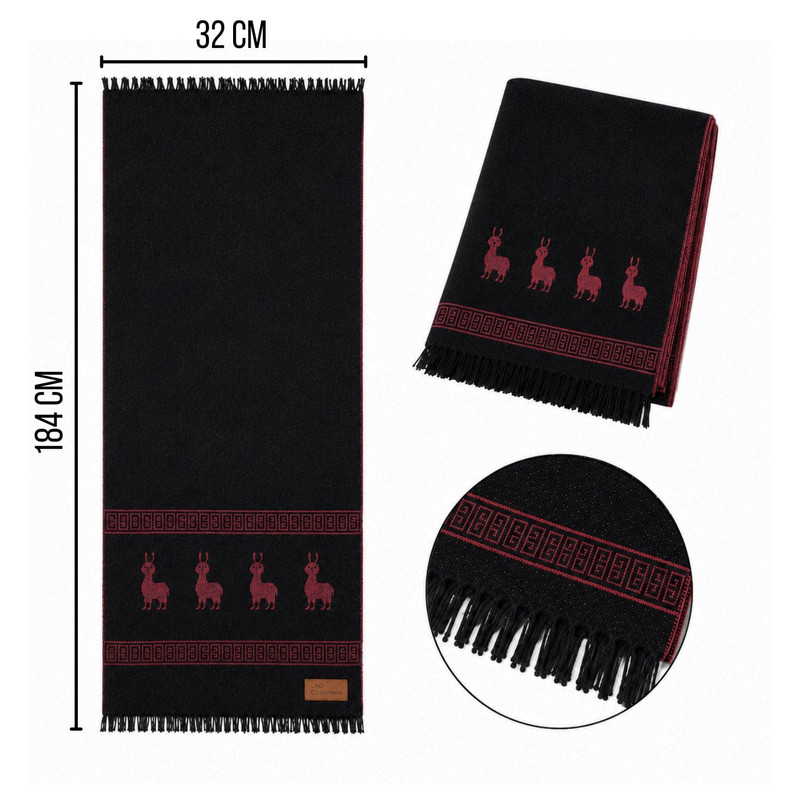 CHALINA REVERSIBLE NEGRO Y ROJO  CON DISEÑO DE LLAMAS TELA SUAVE 184 X 32 CM - 2