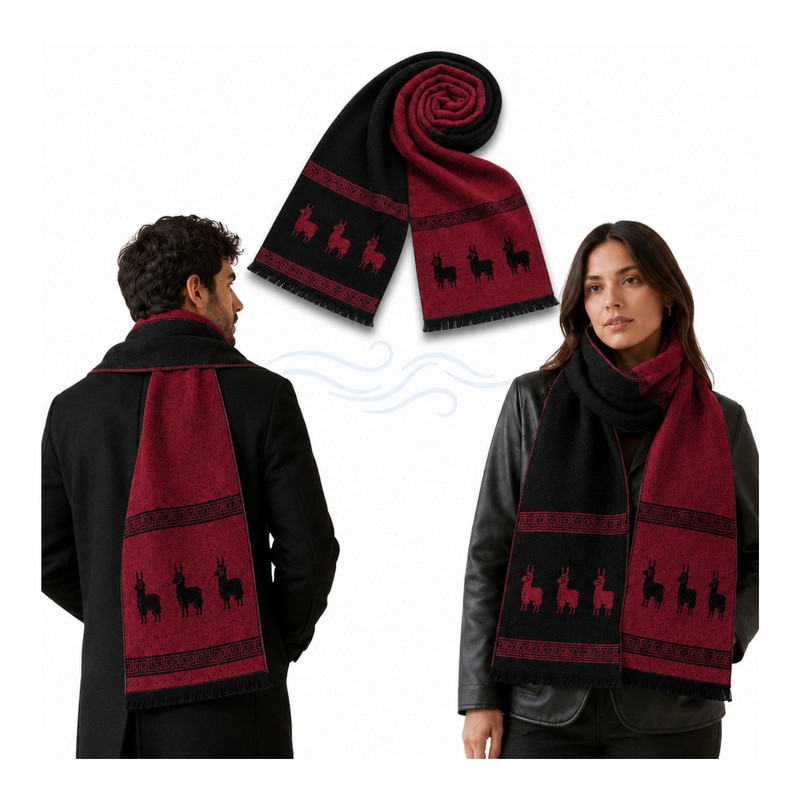 CHALINA REVERSIBLE NEGRO Y ROJO  CON DISEÑO DE LLAMAS TELA SUAVE 184 X 32 CM - 5