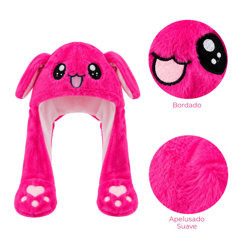 GORRO LEVANTA OREJAS FUCSIA CON LUCES DE COLORES DE TELA SUAVE - 3