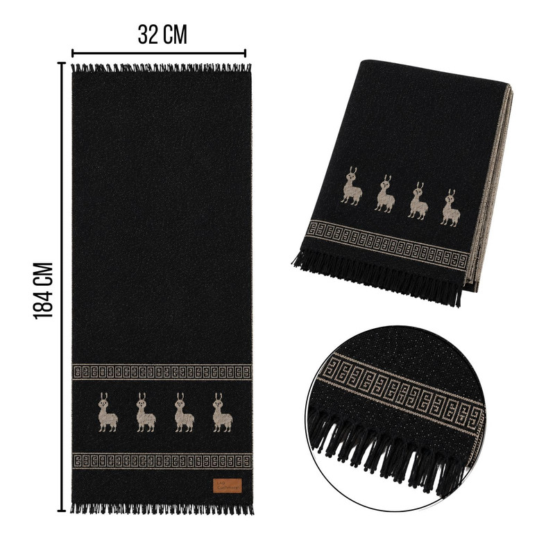 CHALINA REVERSIBLE NEGRA Y BEIGE CON DISEÑO DE LLAMAS TELA SUAVE 184 X 32 CM - 2