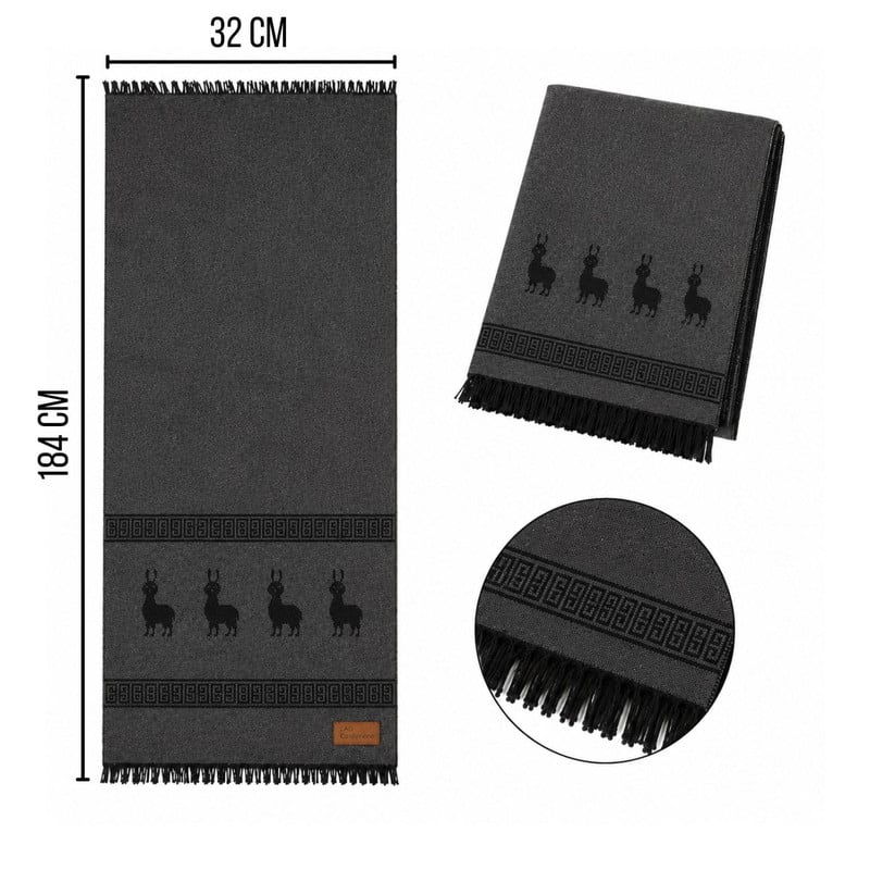 CHALINA REVERSIBLE NEGRO Y GRIS OSCURO CON DISEÑO DE LLAMAS TELA SUAVE 184 X 32 CM - 2