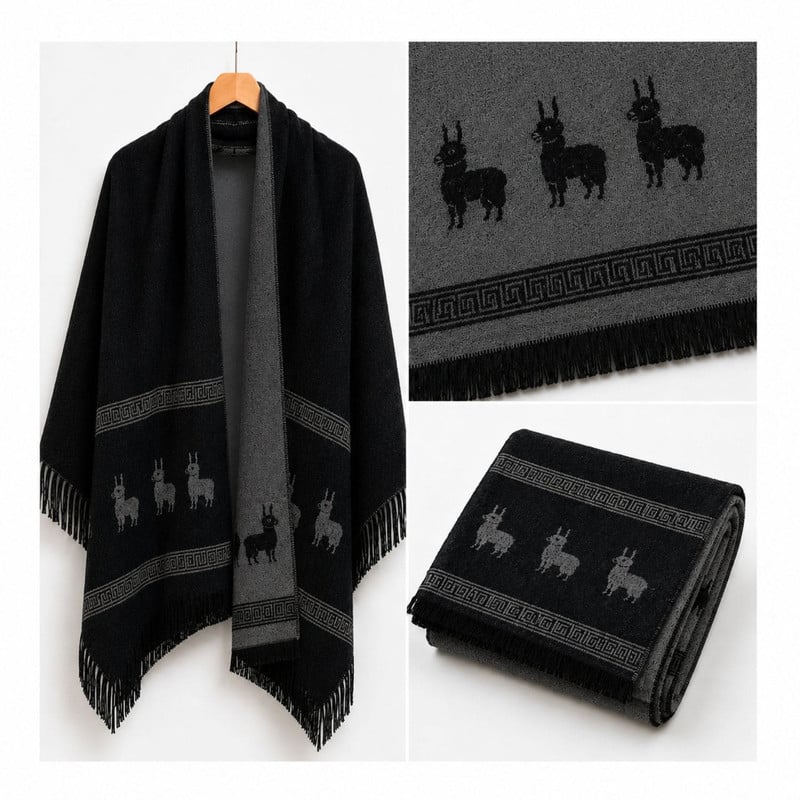 CHALINA REVERSIBLE NEGRO Y GRIS OSCURO CON DISEÑO DE LLAMAS TELA SUAVE 184 X 32 CM - 4