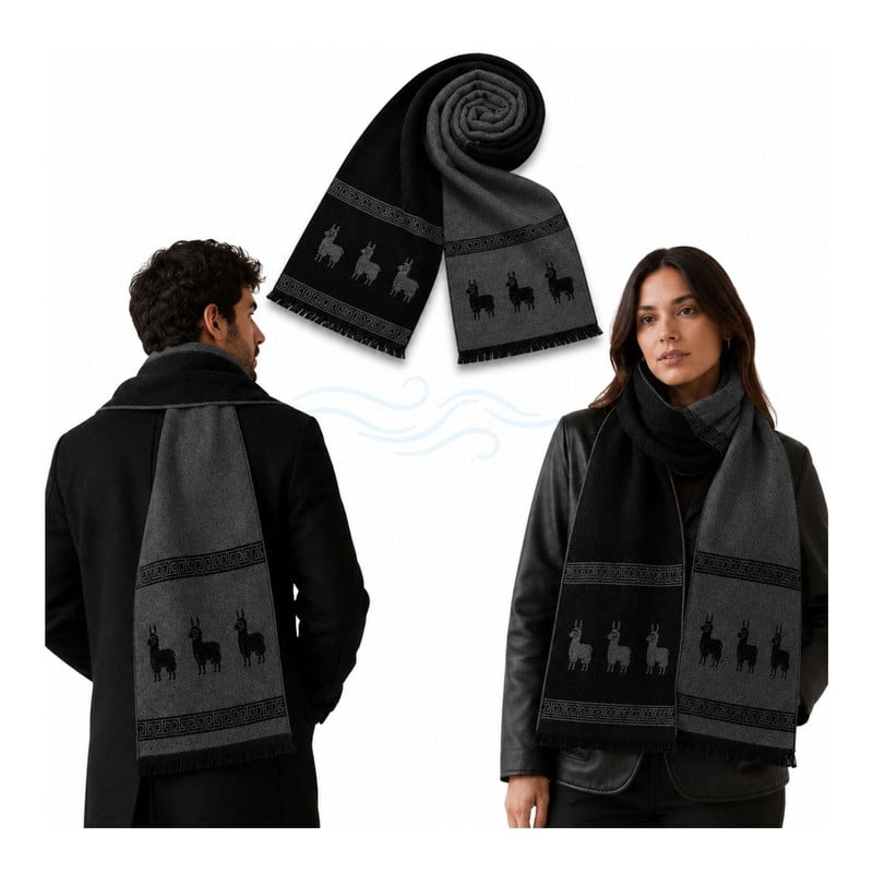 CHALINA REVERSIBLE NEGRO Y GRIS OSCURO CON DISEÑO DE LLAMAS TELA SUAVE 184 X 32 CM - 5