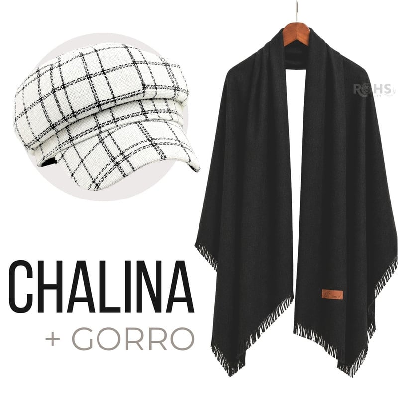 CHALINA NEGRA + GORRO BLANCO CUADRILLÉ - 1