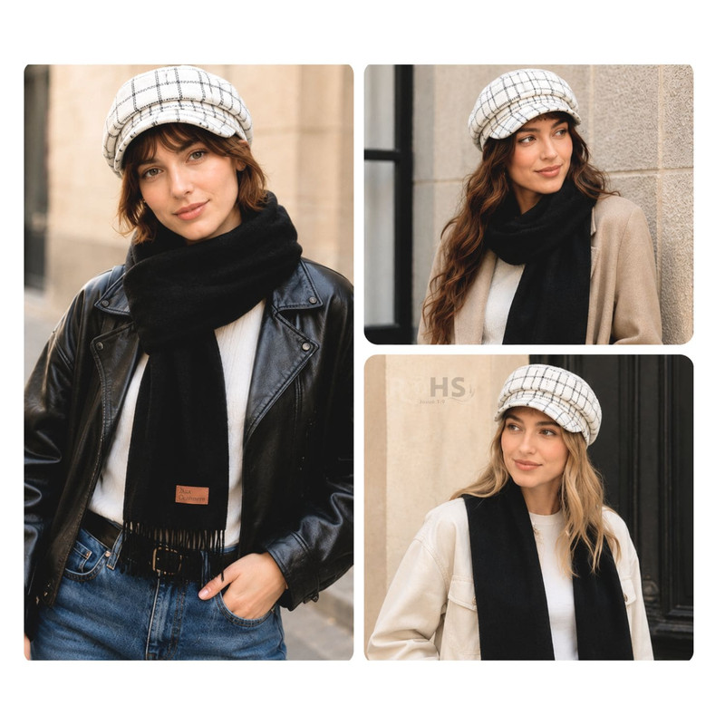 CHALINA NEGRA + GORRO BLANCO CUADRILLÉ - 4