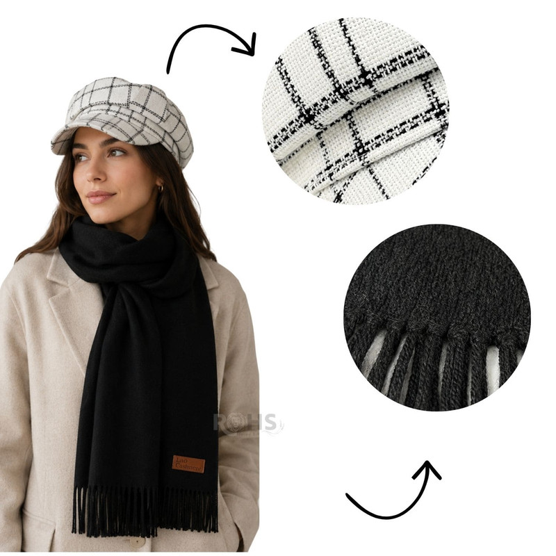 CHALINA NEGRA + GORRO BLANCO CUADRILLÉ - 5