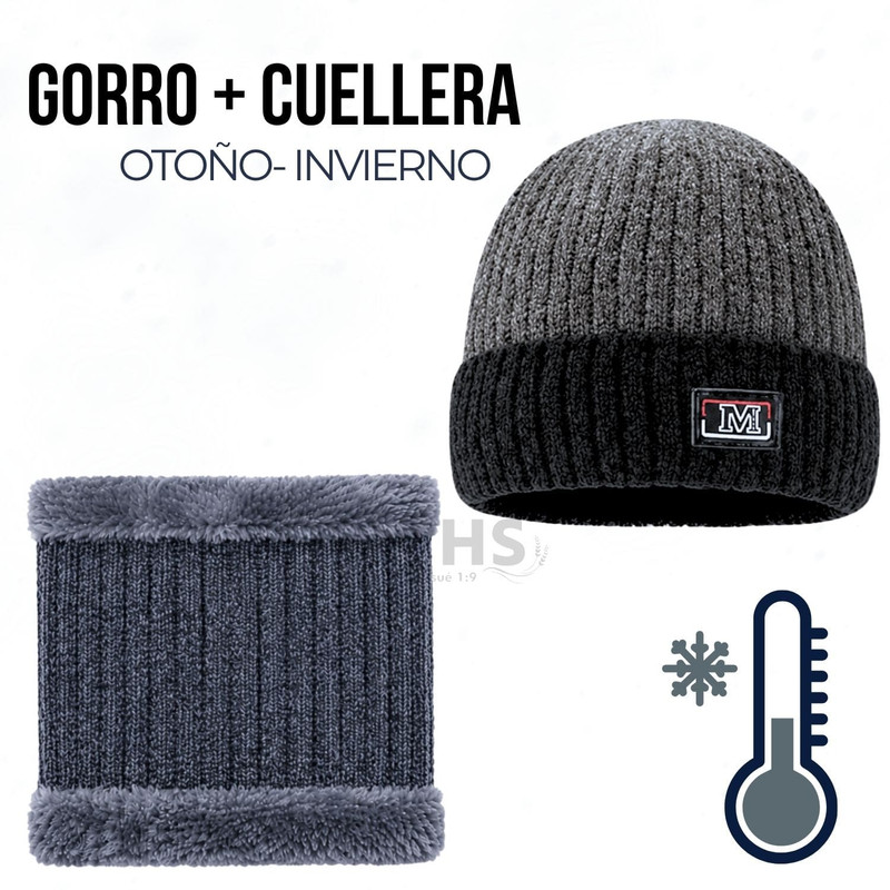 CUELLERA + GORRO GRIS DE TELA Y TEJIDO SUAVE - 1