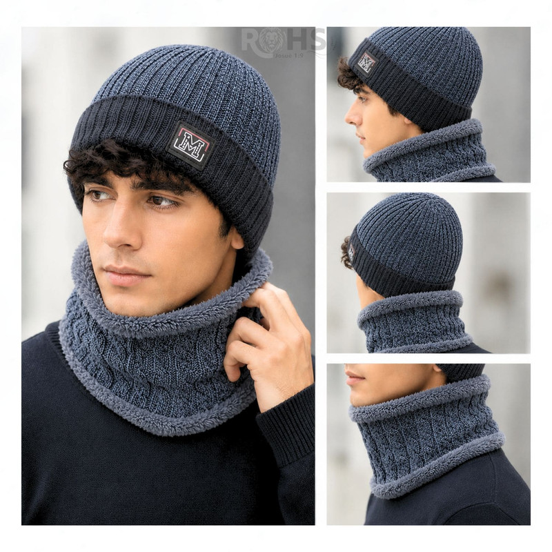 CUELLERA + GORRO GRIS DE TELA Y TEJIDO SUAVE - 4