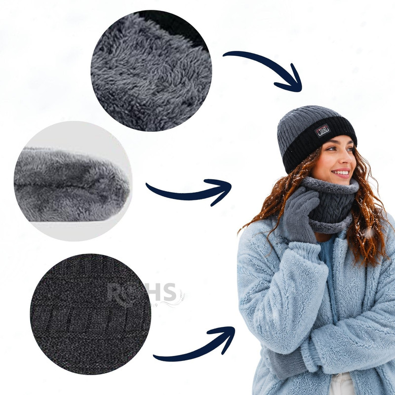 CUELLERA + GORRO GRIS DE TELA Y TEJIDO SUAVE - 7