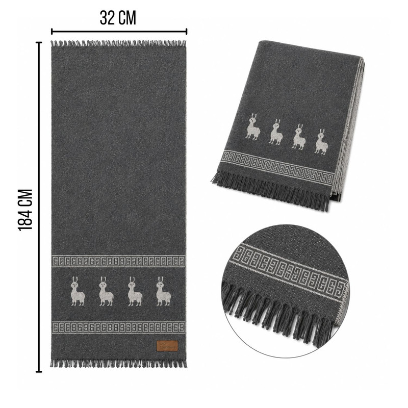 CHALINA REVERSIBLE GRIS Y GRIS CLARO CON DISEÑO DE LLAMAS TELA SUAVE 184 X 32 CM - 2
