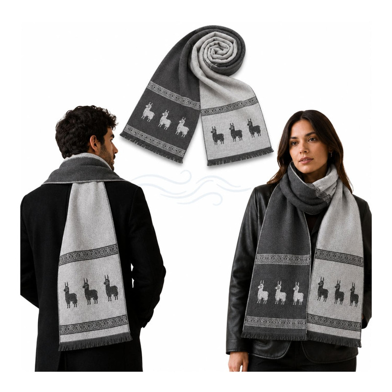 CHALINA REVERSIBLE GRIS Y GRIS CLARO CON DISEÑO DE LLAMAS TELA SUAVE 184 X 32 CM - 5