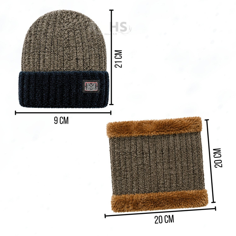 CUELLERA + GORRO MARRÓN DE TELA Y TEJIDO SUAVE - 3