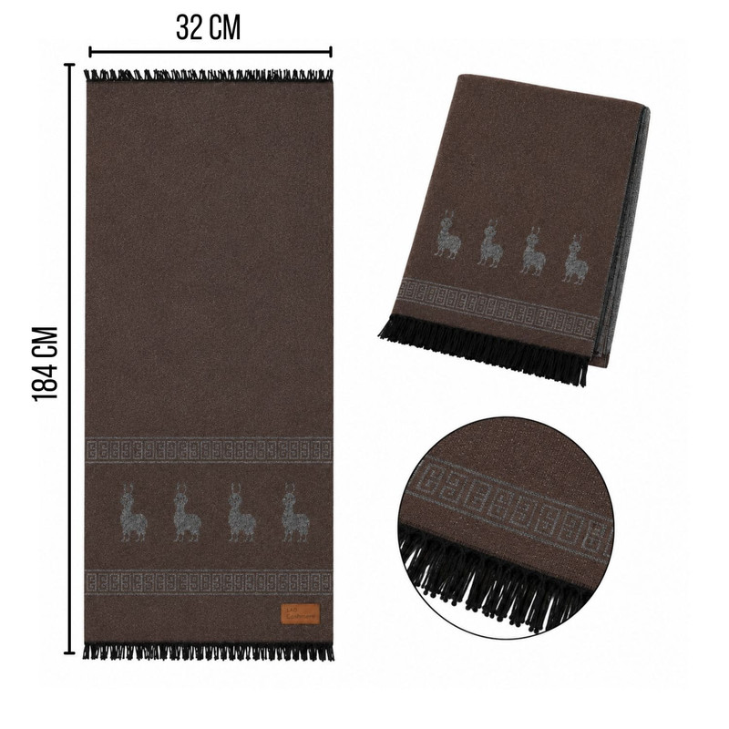 CHALINA REVERSIBLE MARRÓN Y GRIS OSCURO CON DISEÑO DE LLAMAS TELA SUAVE 184 X 32 CM - 2