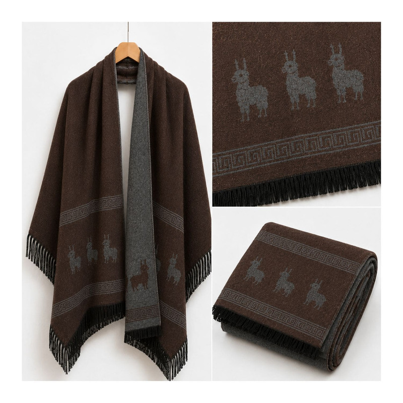 CHALINA REVERSIBLE MARRÓN Y GRIS OSCURO CON DISEÑO DE LLAMAS TELA SUAVE 184 X 32 CM - 4