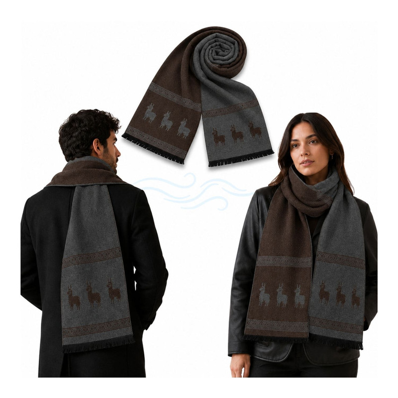 CHALINA REVERSIBLE MARRÓN Y GRIS OSCURO CON DISEÑO DE LLAMAS TELA SUAVE 184 X 32 CM - 5