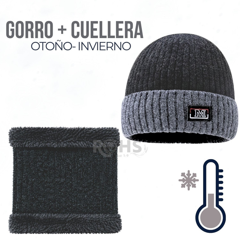 CUELLERA + GORRO NEGRO DE TELA Y TEJIDO SUAVE - 1