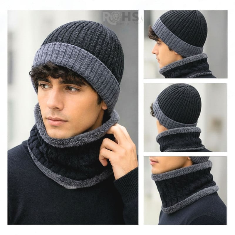 CUELLERA + GORRO NEGRO DE TELA Y TEJIDO SUAVE - 4