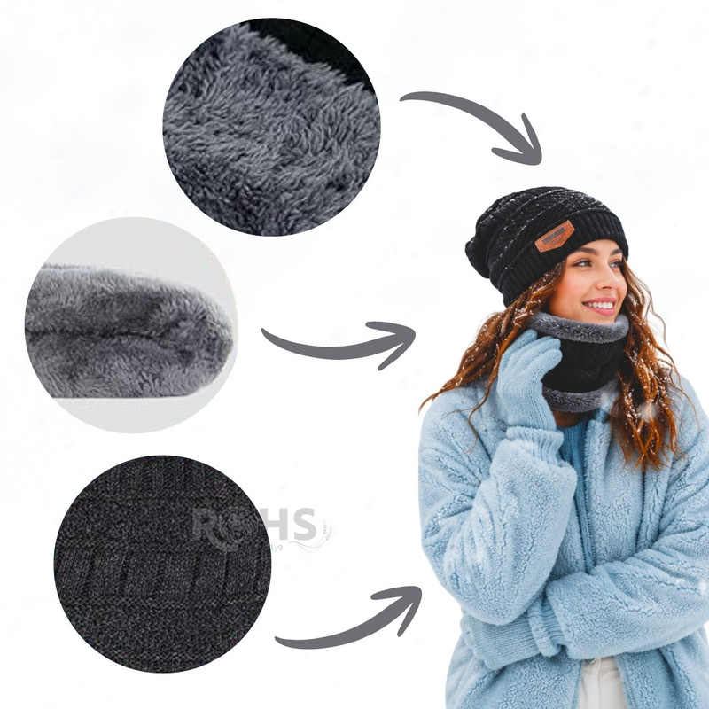 CUELLERA + GORRO NEGRO DE TELA Y TEJIDO SUAVE - 7