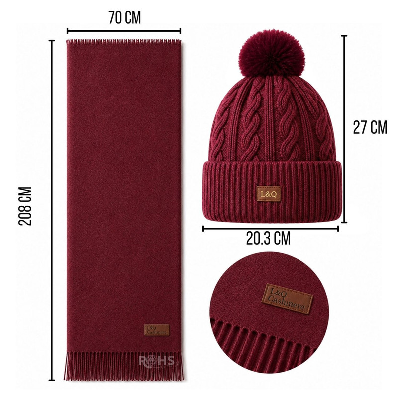 CHALINA ROJA + GORRO CON POMPÓN DE TELA SUAVE - 3