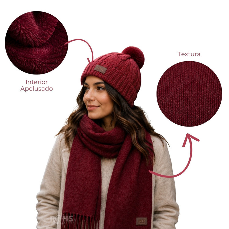 CHALINA ROJA + GORRO CON POMPÓN DE TELA SUAVE - 4