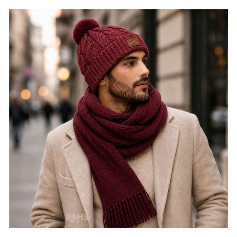 CHALINA ROJA + GORRO CON POMPÓN DE TELA SUAVE - 7
