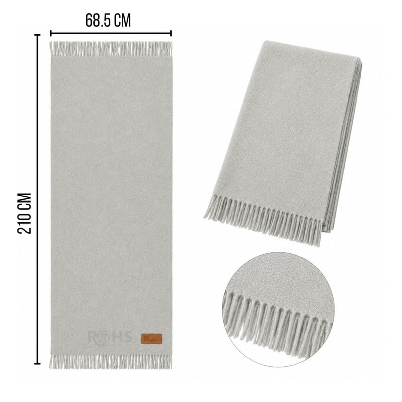 CHALINA BUFANDA GRIS CLARA DE TELA SUAVE CON FLECOS 210 X 68.5 CM - 3