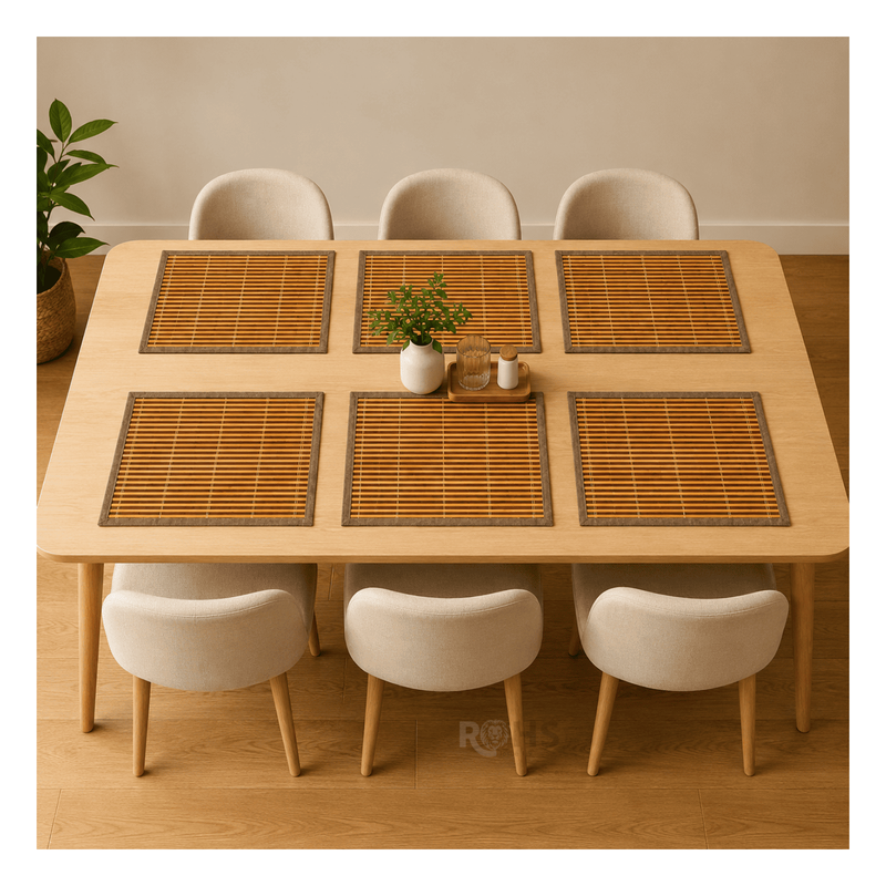 SET 6 INDIVIDUALES RECTANGULARES DE BAMBÚ MARRÓN 42X30 CM ENROLLABLES PARA MESA COMEDORR - 6