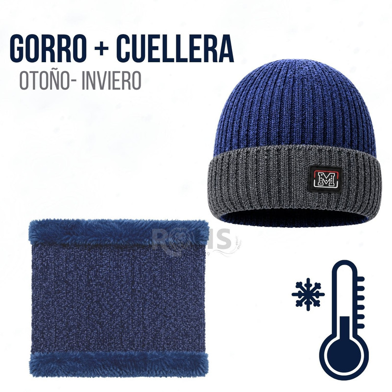 CUELLERA + GORRO AZUL DE TELA Y TEJIDO SUAVE - 1