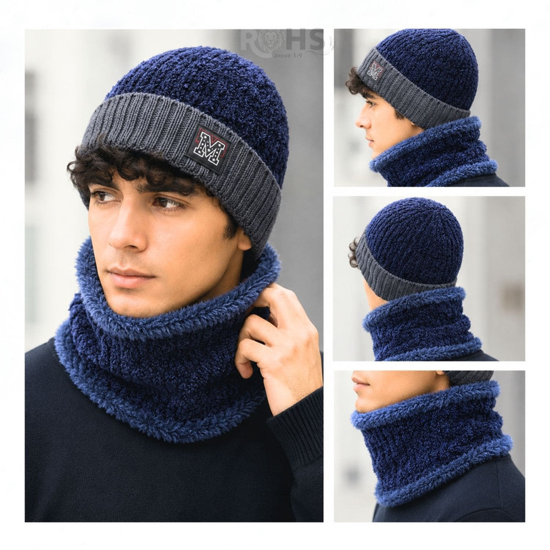 CUELLERA + GORRO AZUL DE TELA Y TEJIDO SUAVE - 4