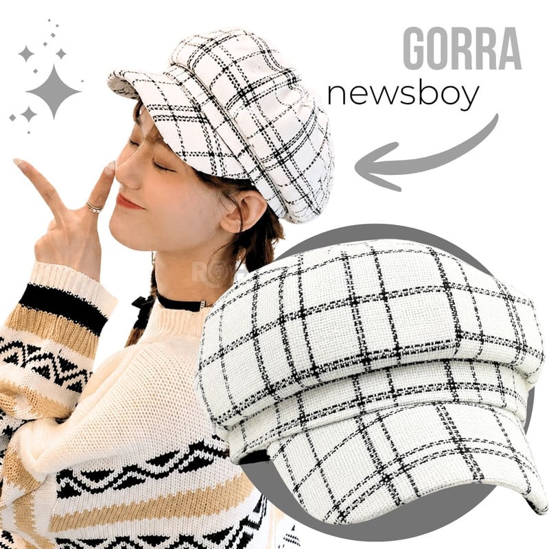 GORRA BLANCO CUADRILLÉ GRIS DE TELA SUAVE 25.5 X 20 CM - 1