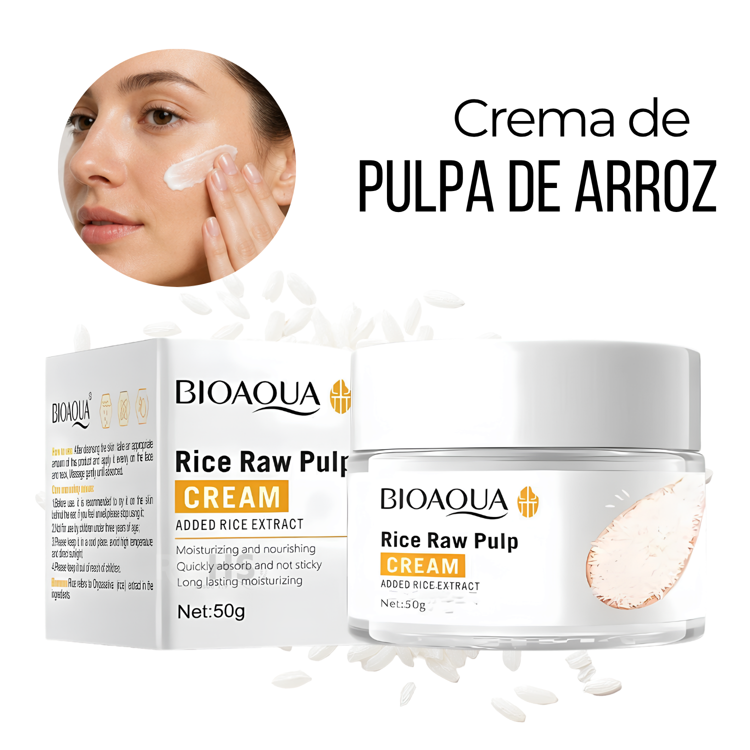 CREMA FACIAL ARROZ BIOAQUA RICE RAW PULP 50 G - PIEL RADIANTE E HIDRATADA - 1
