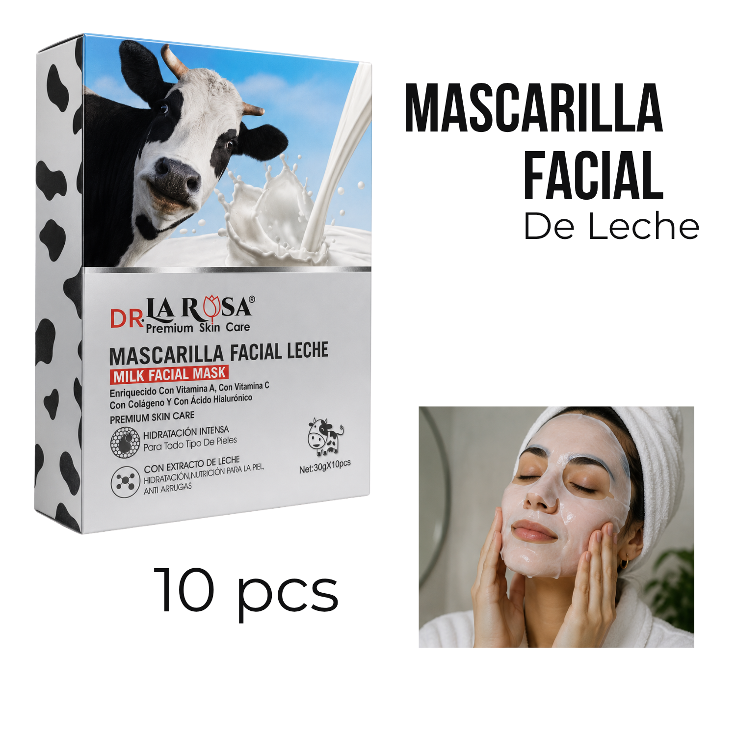 SET DE 10 MASCARILLAS FACIALES MILK FACIAL MASK DR LA ROSA - 1