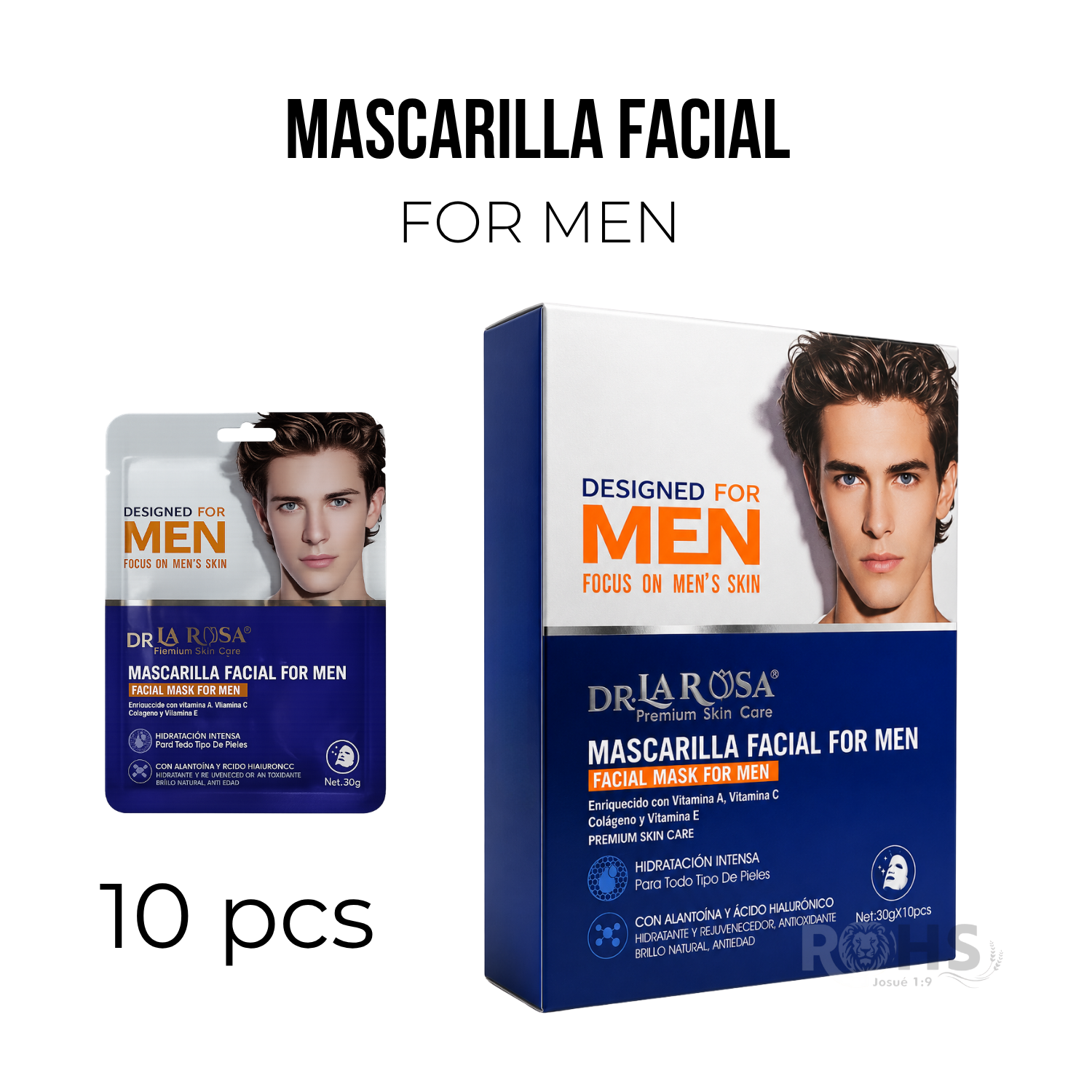 SET DE 10 MASCARILLAS FACIALES PARA HOMBRE DR LA ROSA - 1