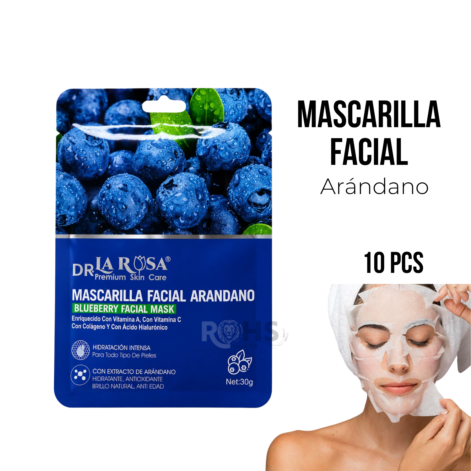 MASCARILLA FACIAL ARÁNDANO DR LA ROSA X10 CON ÁCIDO HIALURÓNICO - 1